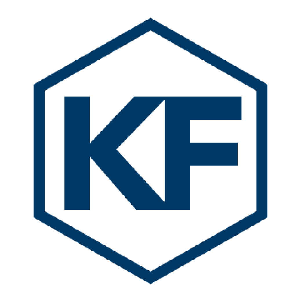 KF company logo in a blue hexagon with letters KF inside